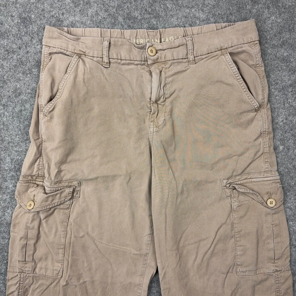 American‎ Eagle Jeans Womens 10 Brown Khaki Baggy Wide Leg Cargo Stretch Y2K